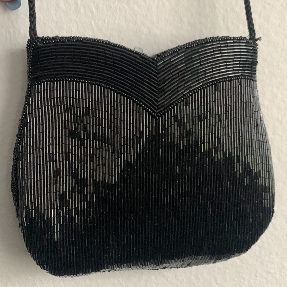Black Vintage Beaded Crossbody Purse